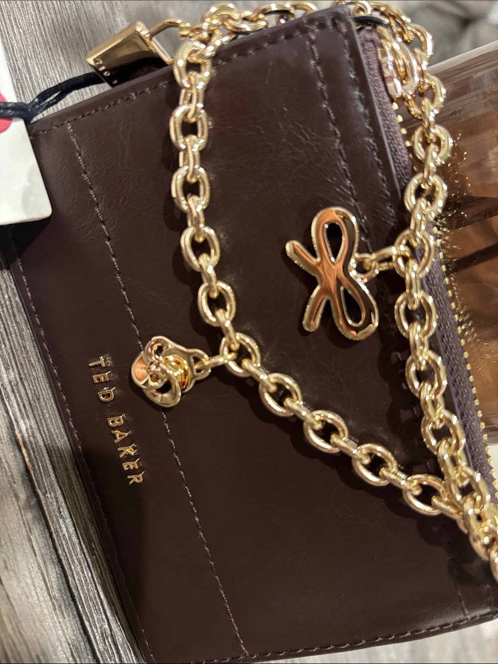 Ted Baker Brown Leather Mini Chain Cardholder Crossbody - Picture 2 of 4
